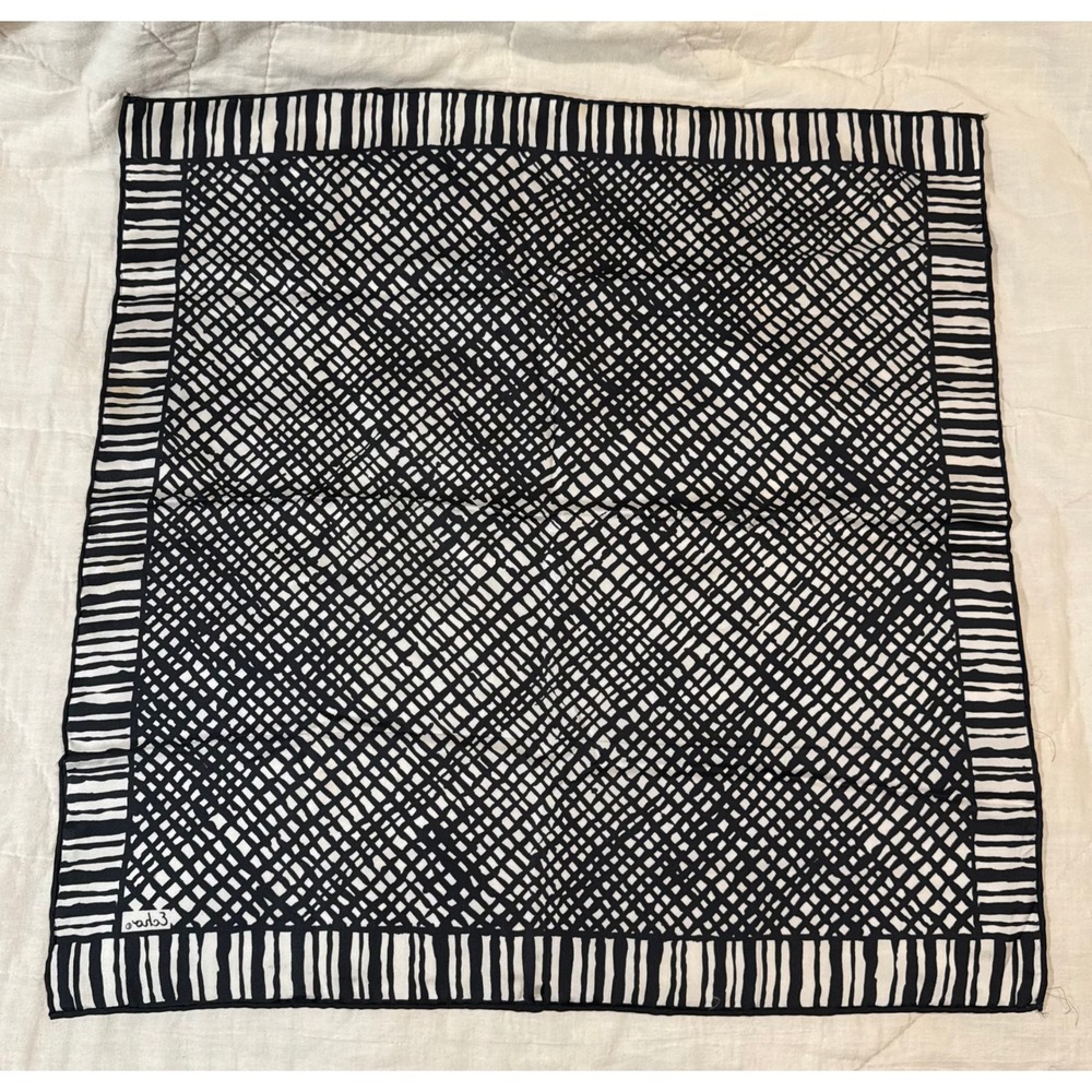 Echo Silk Scarf Black White Graphic Grid Print Square Neck Scarf 22.5in